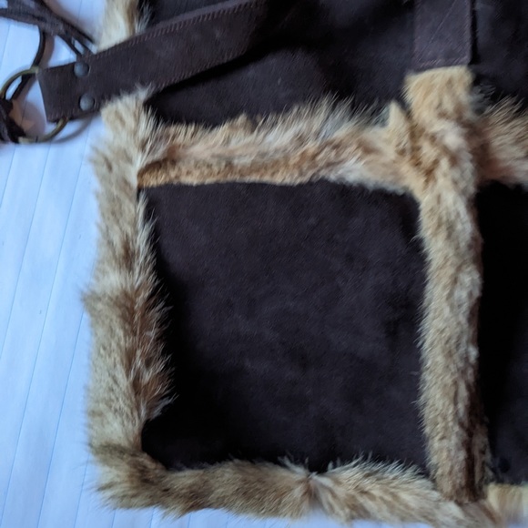 VTG Barney’s New York CIO by Daisy Dee Leather Suede Fur Trim Shoulder Bag Purse - Picture 4 of 9